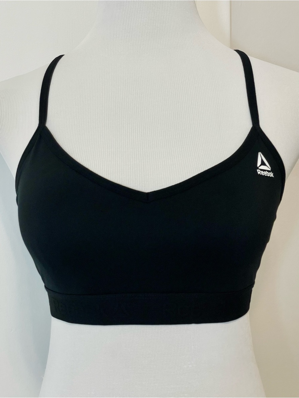Reebok Black Low Impact V-Neck Sports Bra with Mesh Back Panel Size S